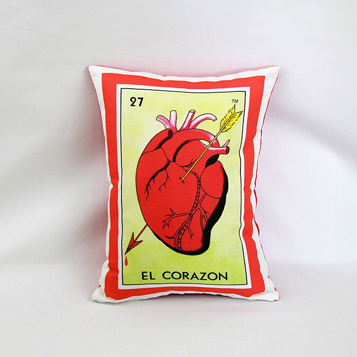 CLEARANCE: Corazon Heart Loteria Pillow Cover with Zipper