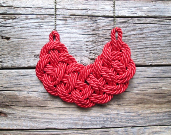 Red Rope Necklace Knot Necklace By Nasukka On Etsy