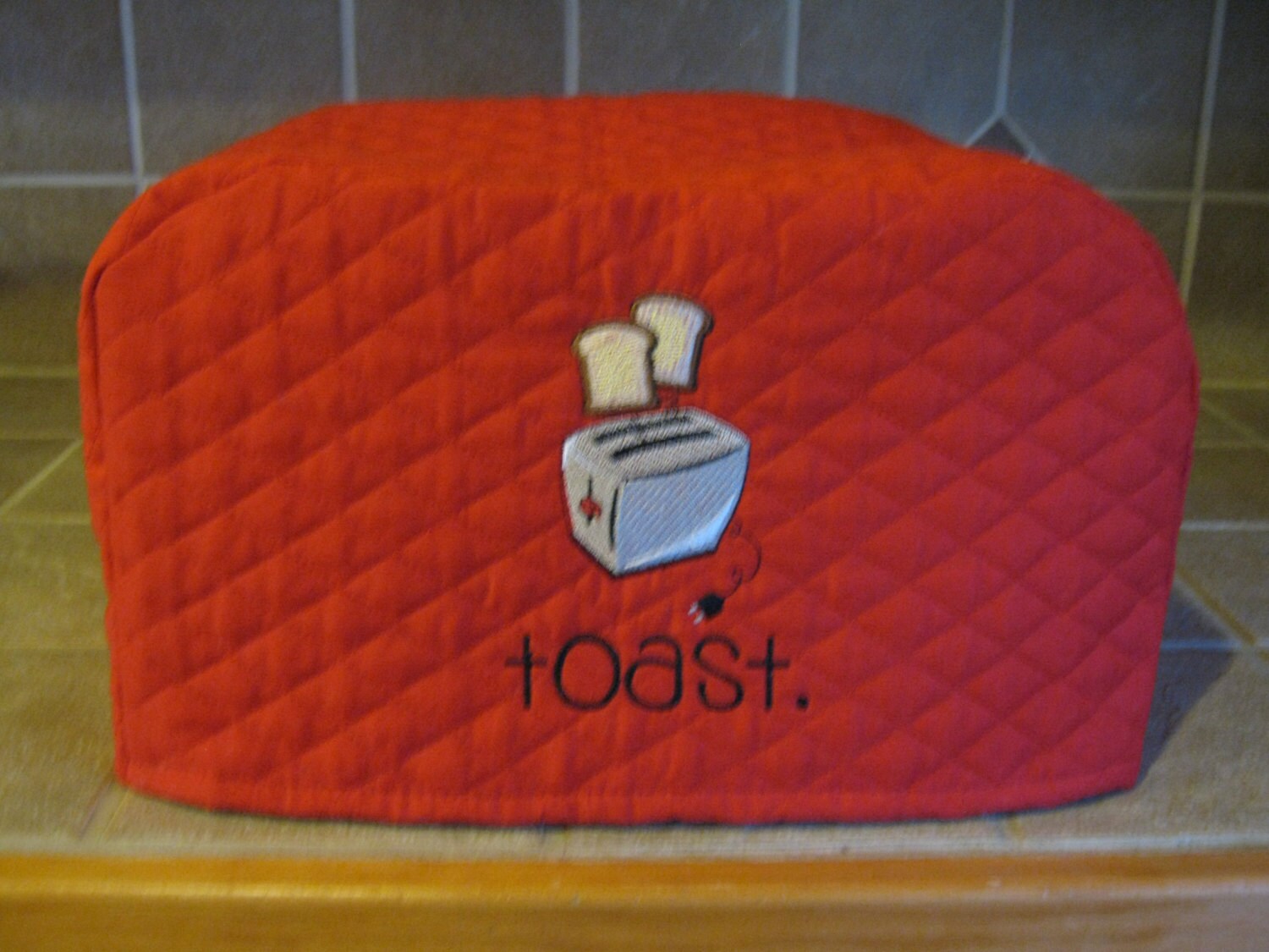 Red Toaster Cover with toast popping out 2 or 4 Slice