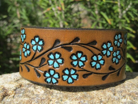 Sarah's Artistry Hand Painted Tooled Leather Cuff