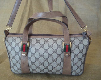 SALE vintage Gucci brown signature leather and canvas speedy satchel ...