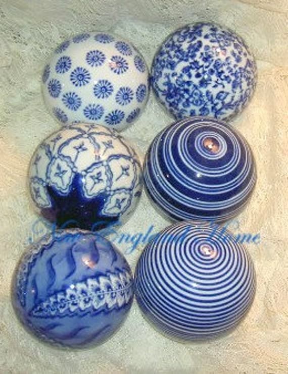 Items similar to Porcelain Victorian Carpet Balls Oriental Blue Set of