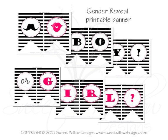 Gender Reveal Printable Party Banner Instant Download-By Sweet