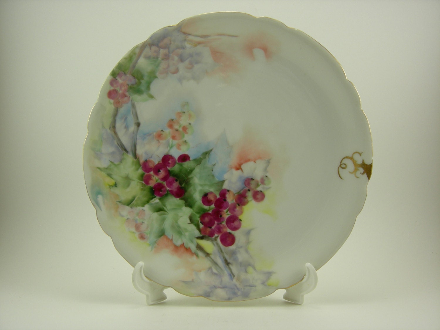 Antique J.P. Limoges France Porcelain Plate Hand Painted Grape Leaf and