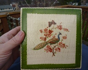 FLORENTIA PEACOCK/////Vintage Wooden Trinket Box