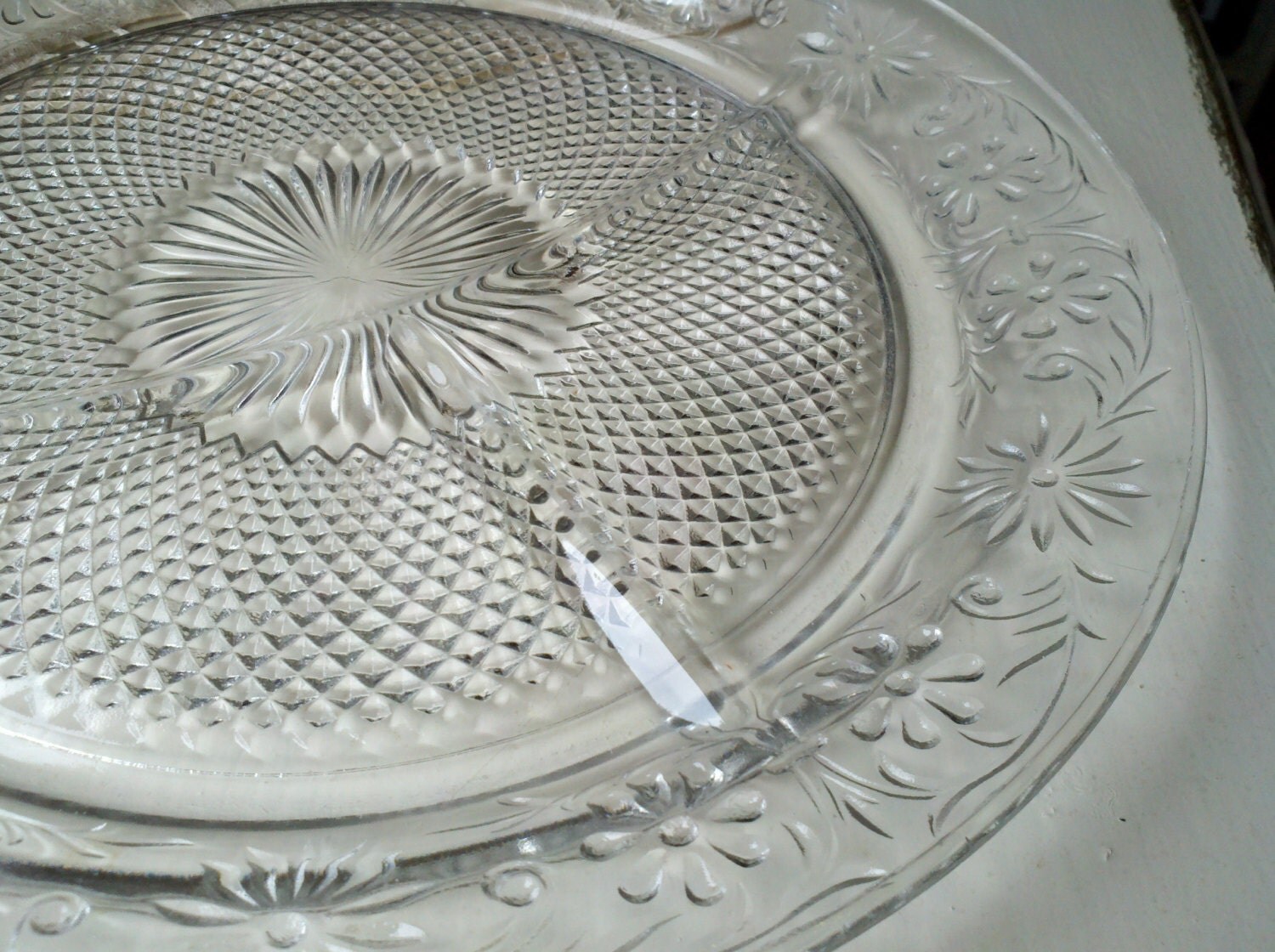 vintage glass serving tray with floral design Haute Juice