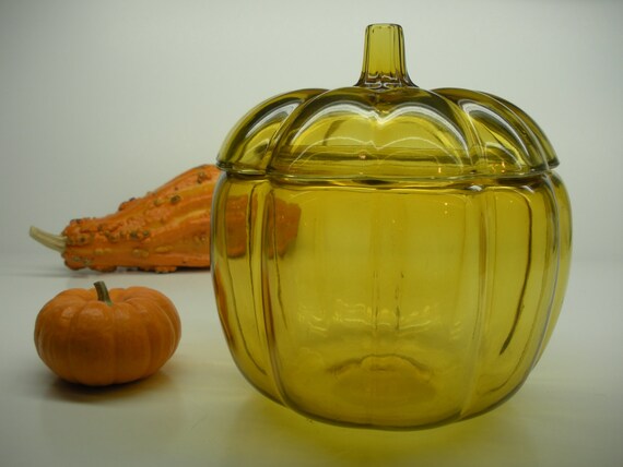 Amber Glass Pumpkin Candy Jar Thanksgiving 2567