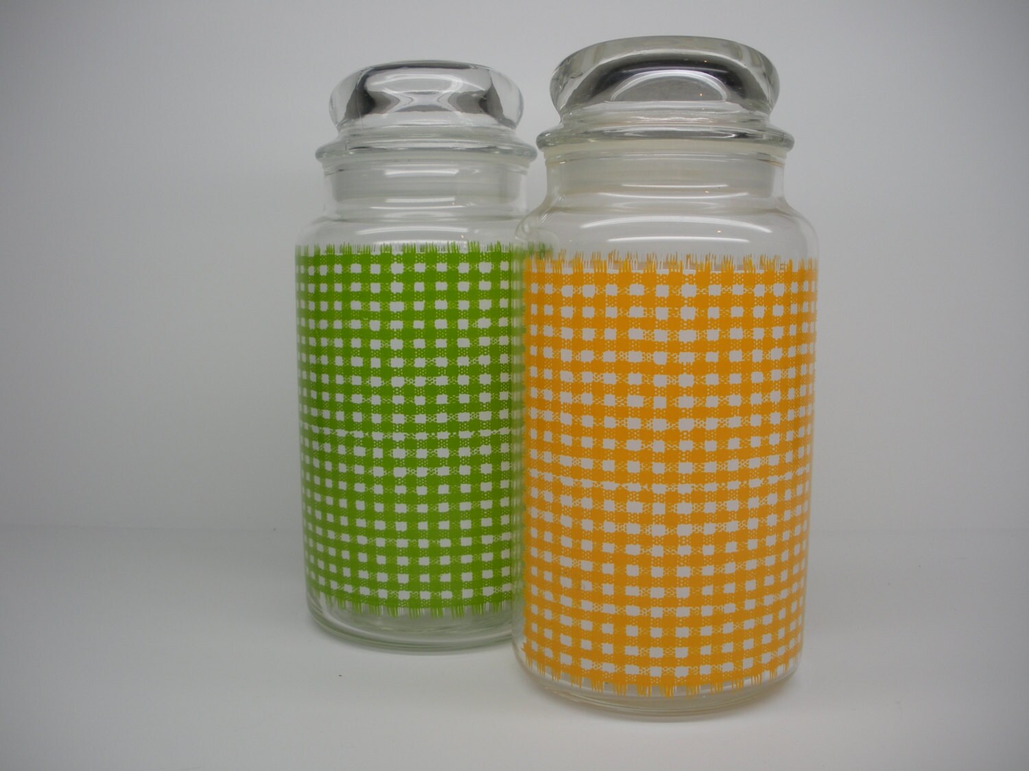 Gingham Checkered Glass Canisters Anchor Hocking