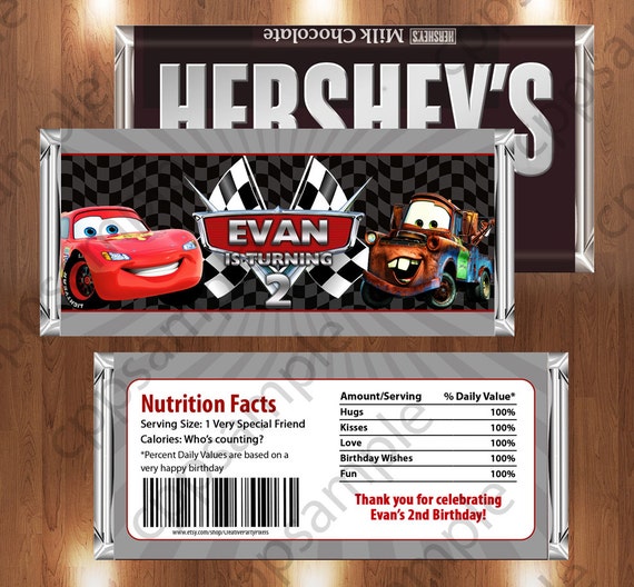 Disney Car Printable Candy Bar Wrappers -Mcqueen and Mater Birthday Party - Digital File