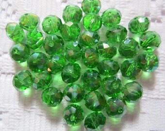 24 Grass Green AB Faceted Rondelle Crystal Beads 8mm x 6mm