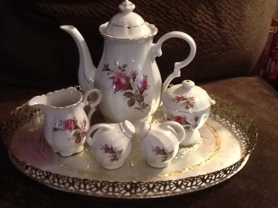 Sale Very nice vintage moss rose china tea pot set by candrvintage