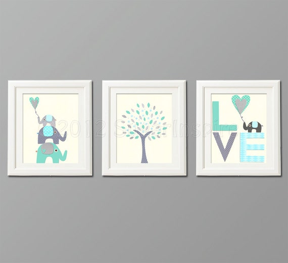 shower room decorate baby and Art Room Decor Grey blue Kids Nursery Set teal Print