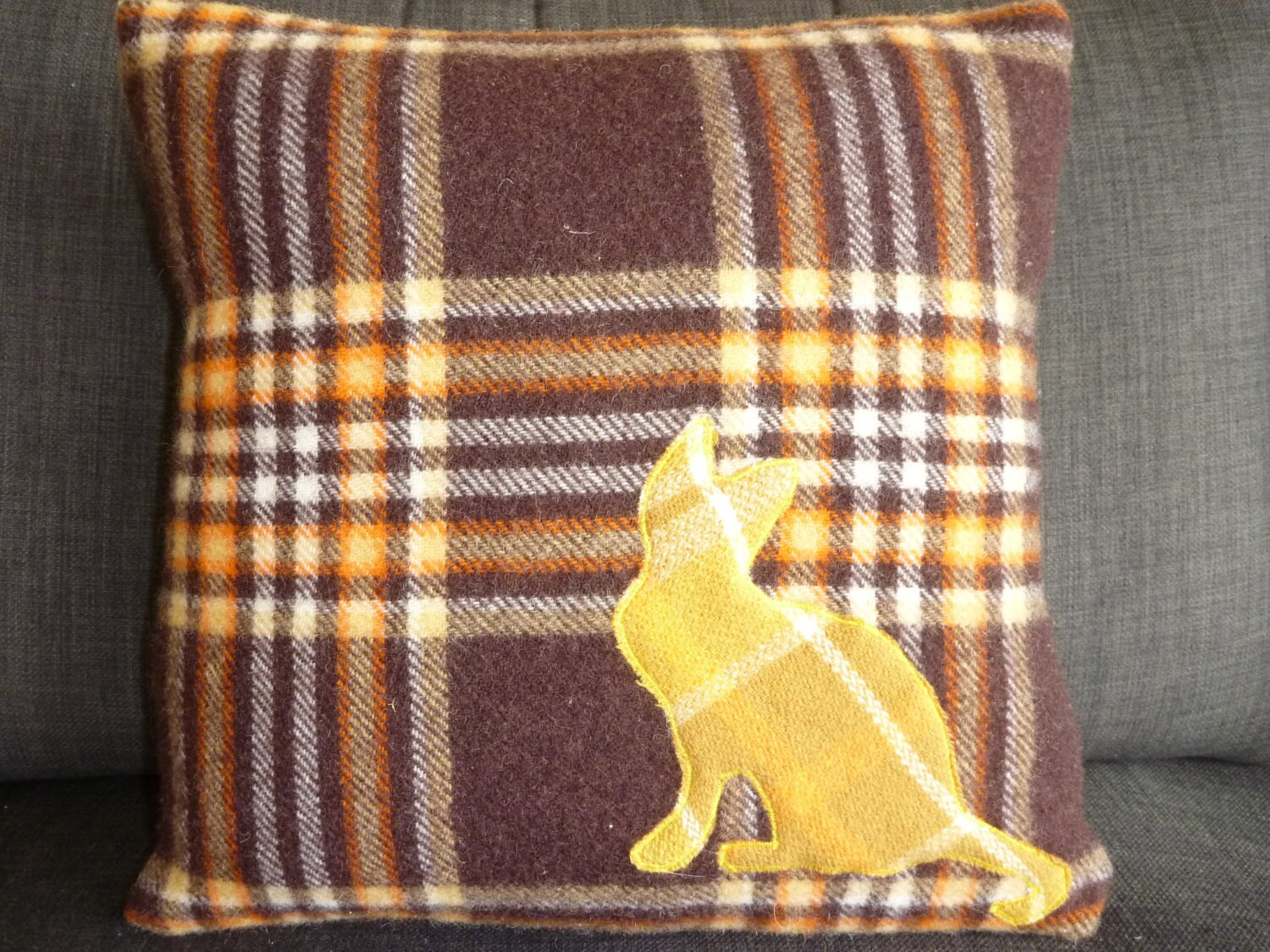 Wool Cushion Cat upcycled wool blanket with fabulous retro