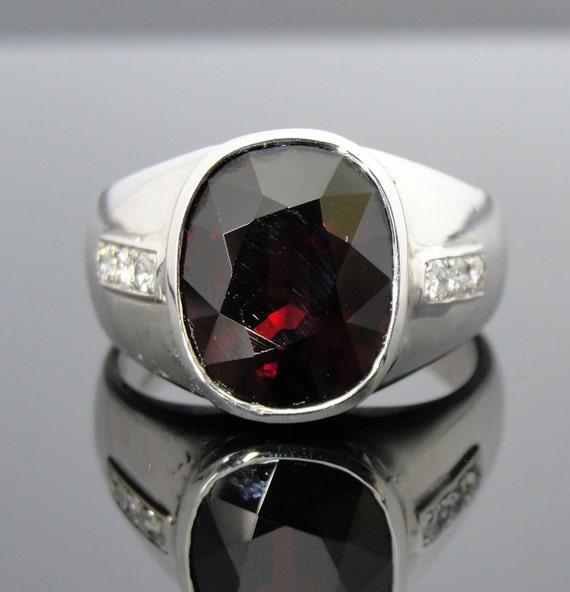 Vintage White Gold Mens Ring with Large Rare Fine Pyrope