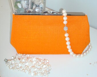 Free US Shipping Orange Linen Clutch Purse
