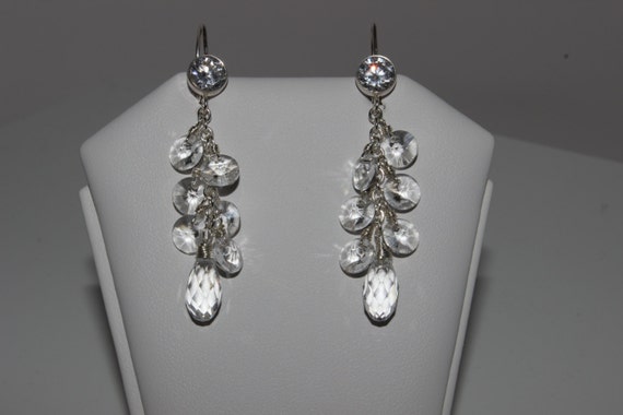 Swarovski Crystal w/ Sterling Silver CZ Round Leverbacks - Jewelry - Earrings - Bridal - FREE Shipping (US Only)