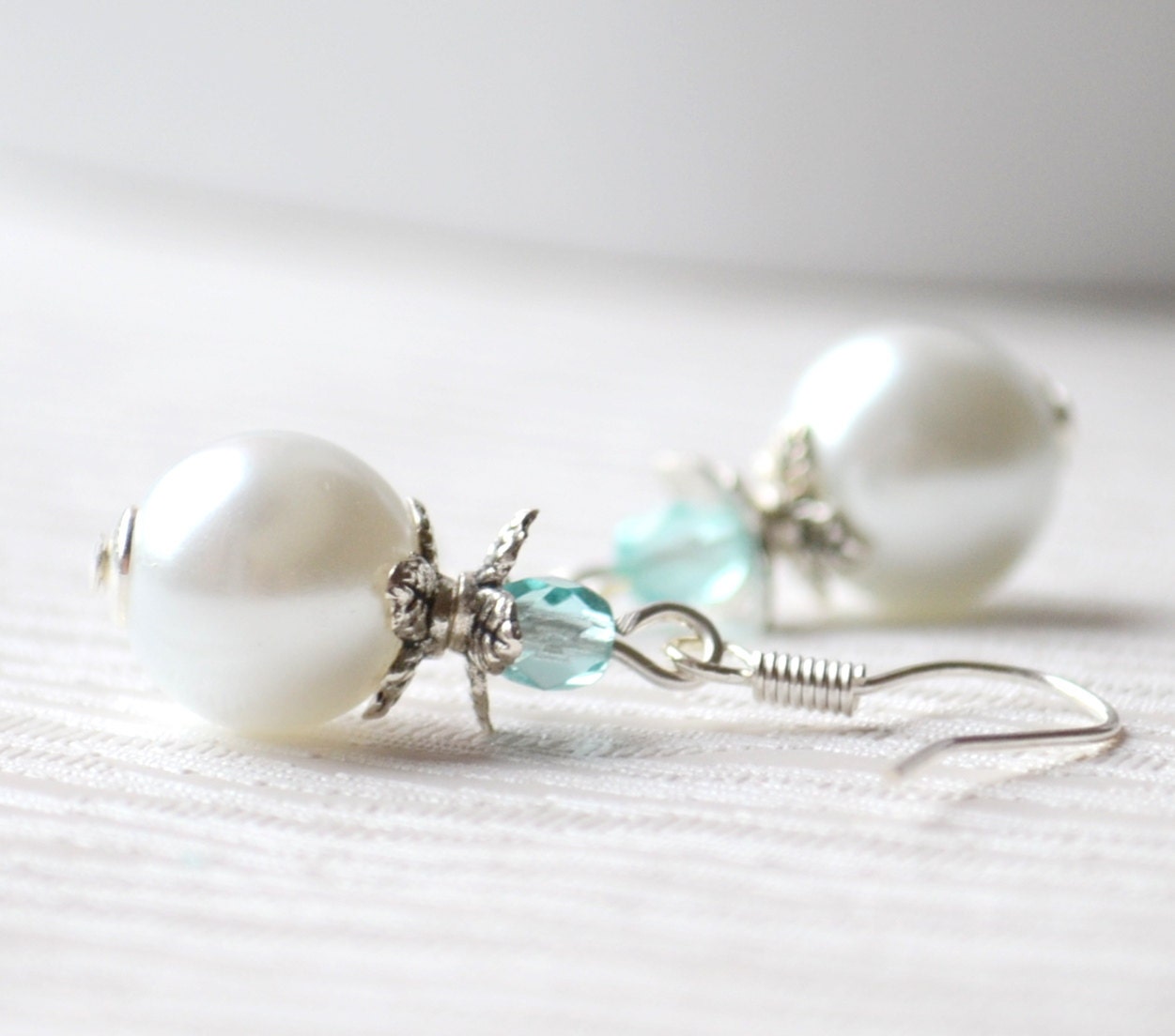 Aqua blue bridesmaid earrings Light blue by LaurinWedding on Etsy