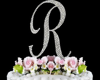 Large Rhinestone Crystal Monogram Letter R Wedding Cake Topper 5 Inches High Large Rhinestone Crystal Monogram Letter R Wedding Cake Topper 5 Inches High