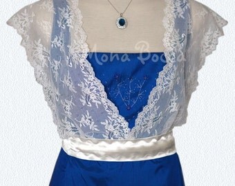 Edwardian Dress handmade in England Sapphire blue Titanic Downton Abbey vintage styled with lace and Swarovski crystals