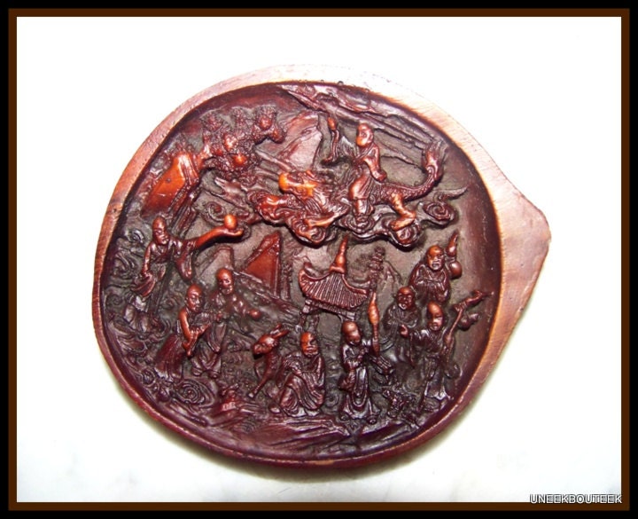 Antique Chinese Dongyang Wood Carving Compact Box Buddha