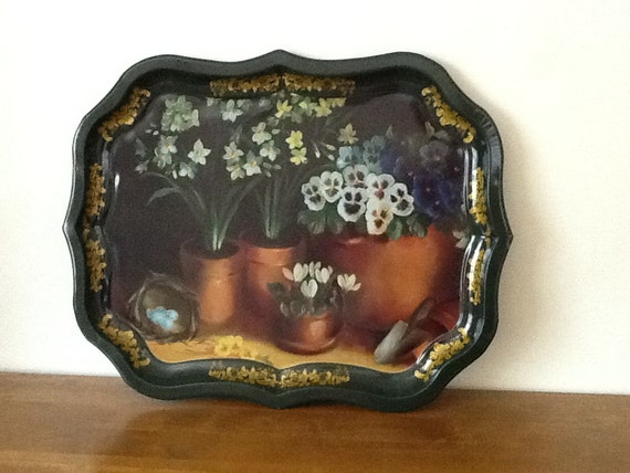 Toleware Metal Tray by Ian Logan London vintage lithograph