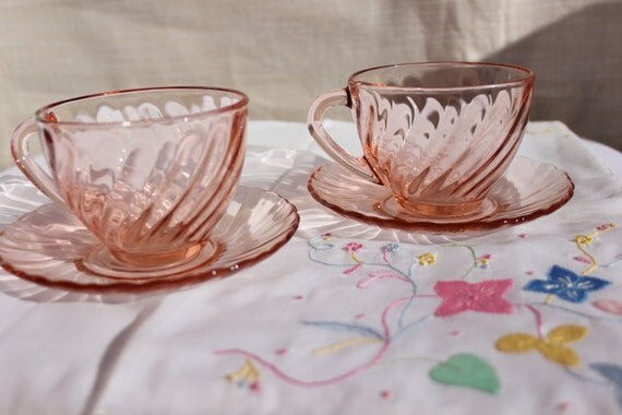 pink depression glass childs tea set