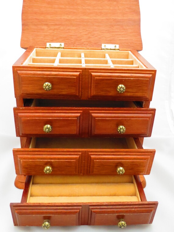 SALE Vintage Wood Jewelry Box 3 Drawer Plus Compartments