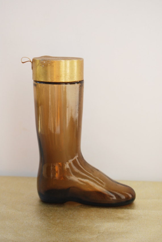 Vintage Brown Glass Boot Decanter Avon Bottle Leather