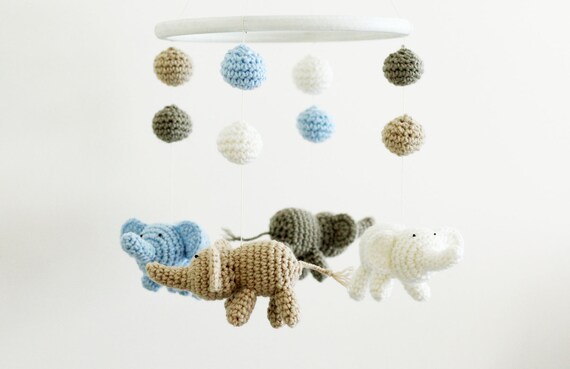 Mobile, Elephant Mobile, Crochet Mobile, Baby Boy Crib Mobile