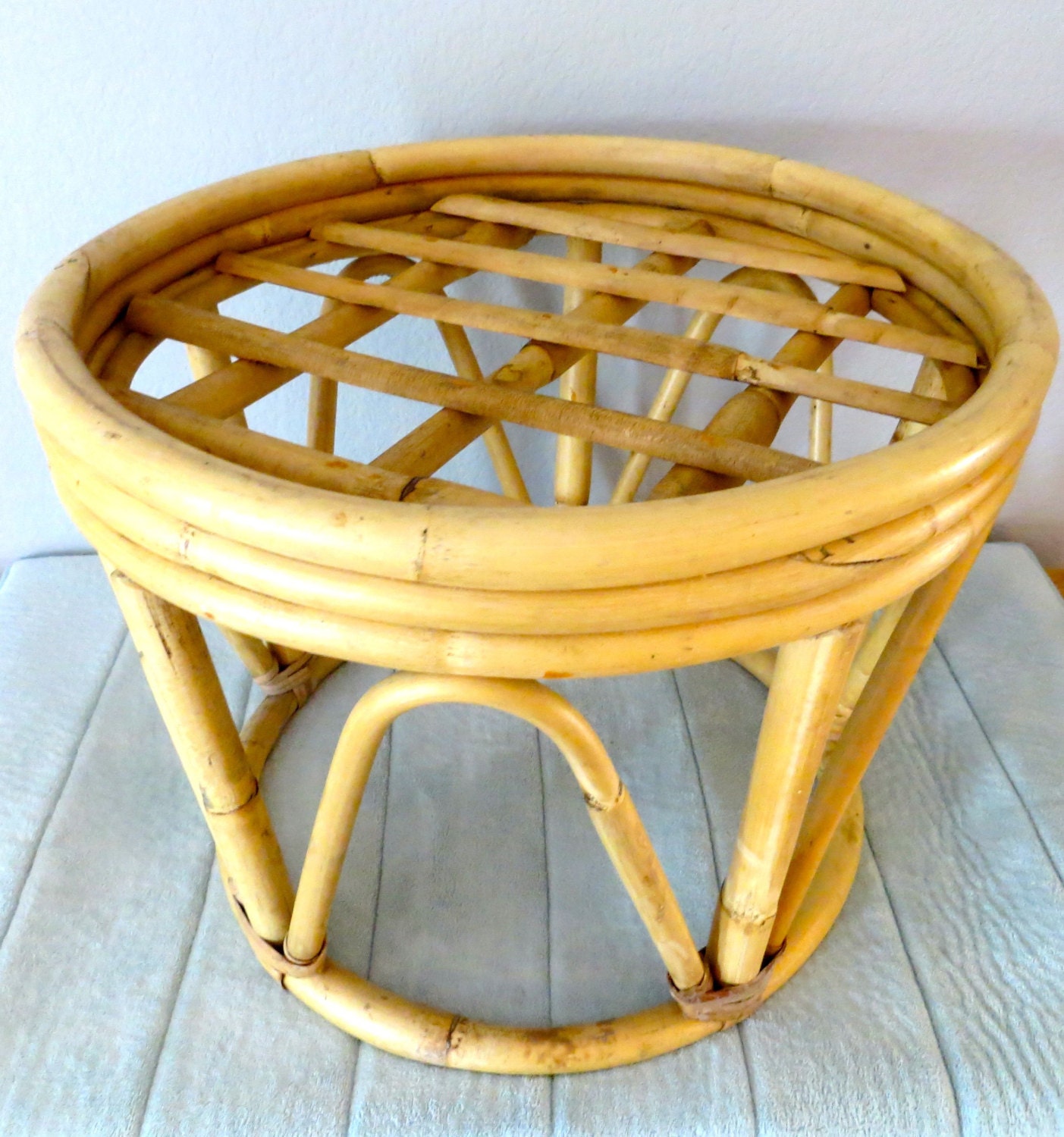 Vintage Rattan Bamboo Footstool Ottoman