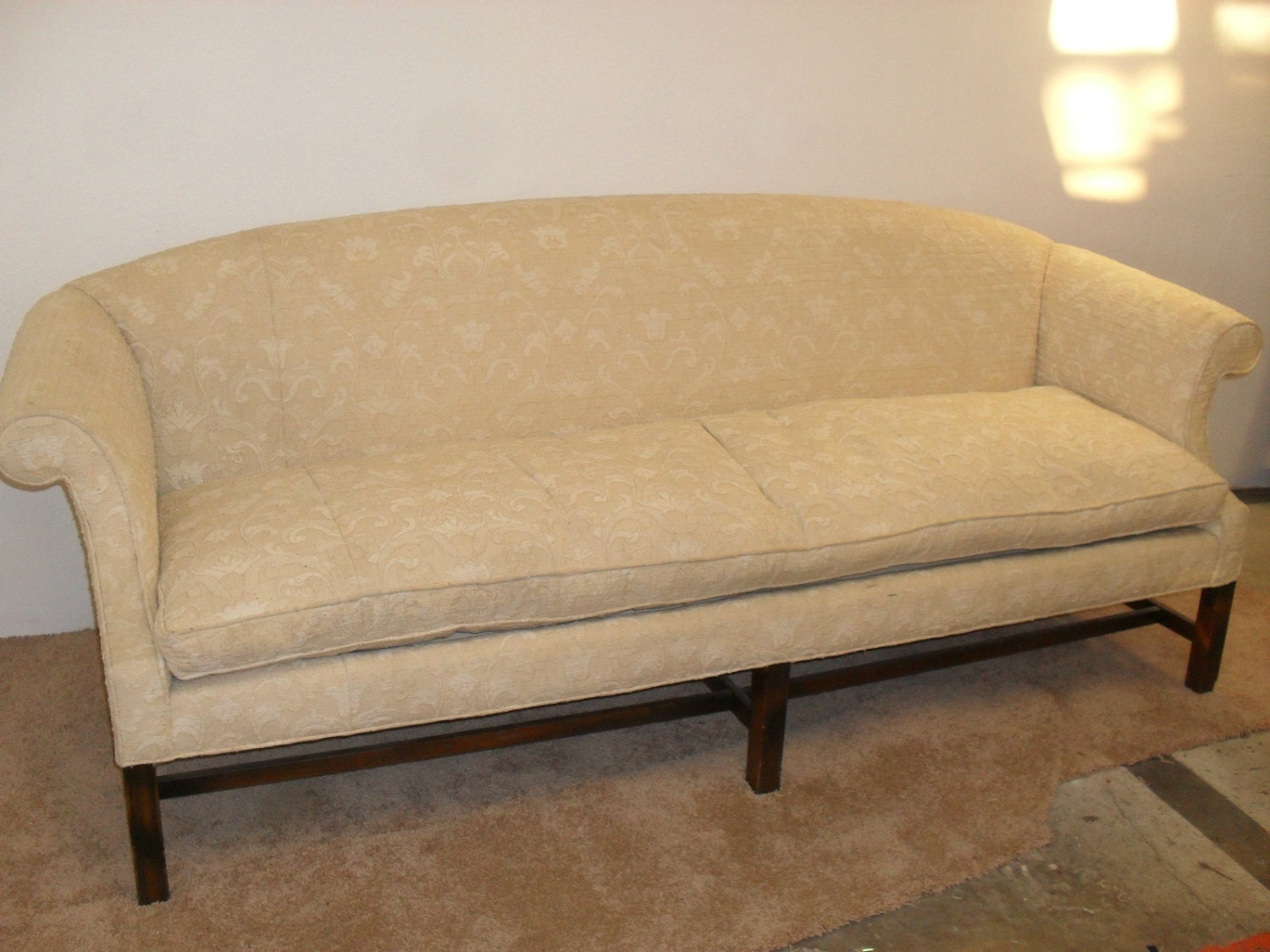 Vintage Mid Century Beautiful Henredon Federal Sofa Cream Damask