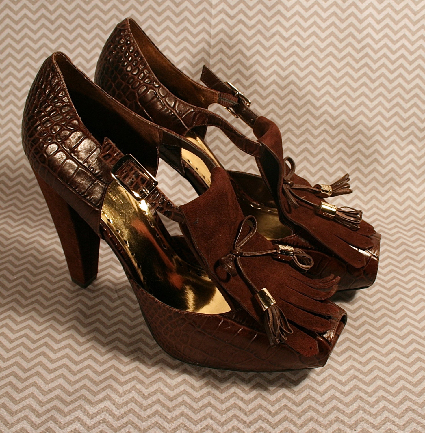 brown tassel heels