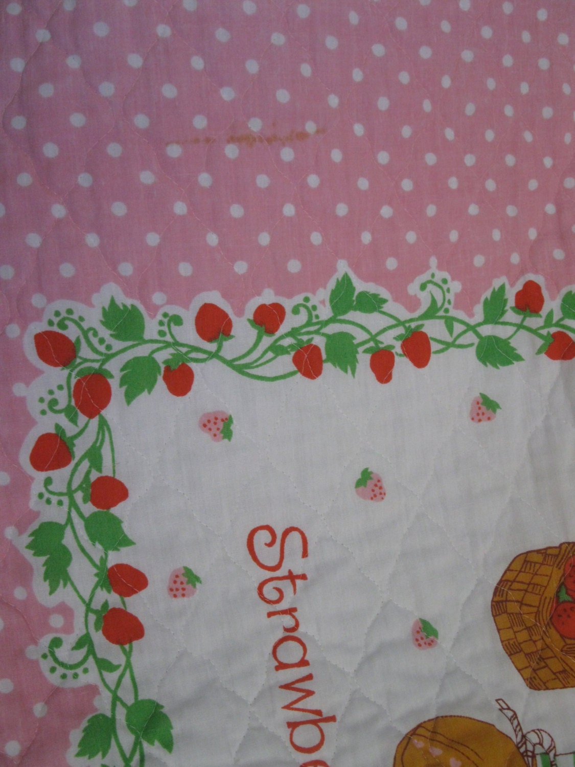 SWEET vintage Strawberry Shortcake quilt wall hanging 1980s