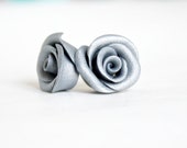 Polymer clay silver roses earrings