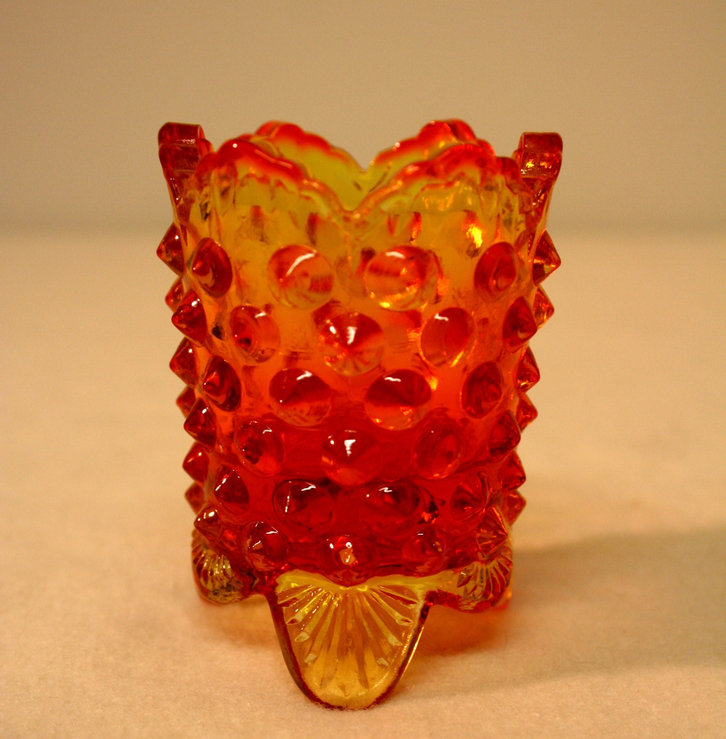 Amberina toothpick holdervintage Fentonhobnail toothpick