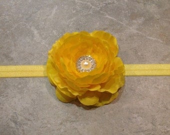 Baby Headband, Newborn Headband, toddler Headband, Flower Headband, Yellow Ranunculus Flower, Headband for Baby Toddler and Girls -BL152
