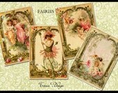 Vintage Fairies - Digital Collage Sheet - Set of 8 Atc Cards - Gift Tag- Digital Scrapbooking - Instant Download