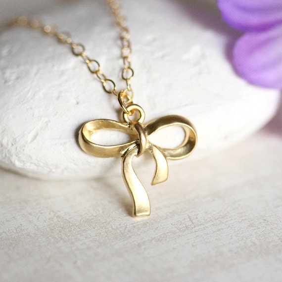 Items similar to Gold Ribbon Necklace, Matte Gold Necklace, Ribbon