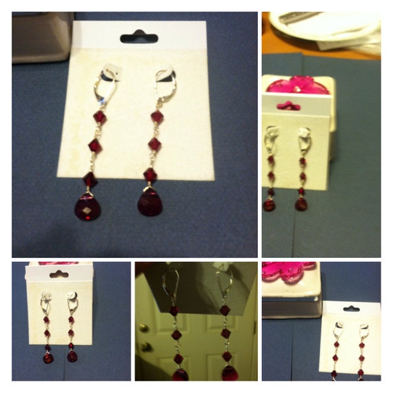 Ruby Earrings : Ruby Swarovski Crystal Chandelier Earrings
