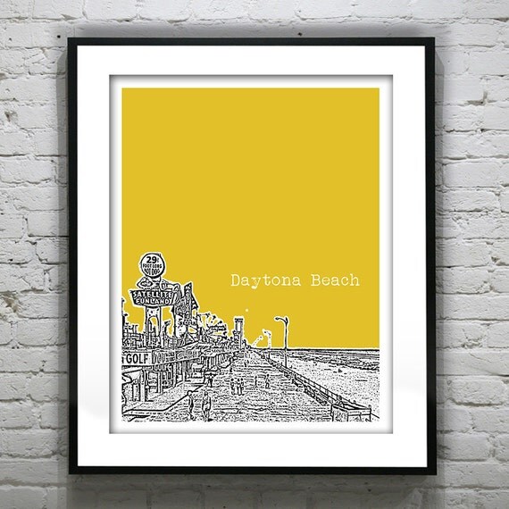 Daytona Beach Skyline Poster Art Print Florida Vintage
