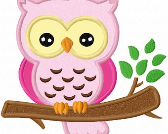 Owl On Branch Applique Machine Embroidery Design NO:0017