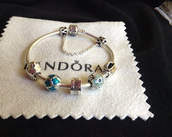 Authentic Pandora Charm BRACELET With Threaded Mixed materials beads