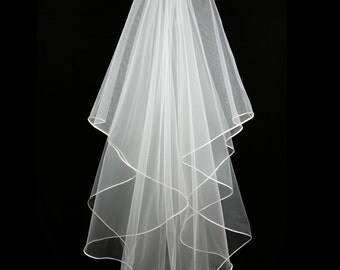 Bridal Veil - Anne Wedding Veil with Satin Ribbon - Veil with Two Layers-Cascade Veil-Bridal Accessories-Drop Veil - Ivory Veil - White Veil