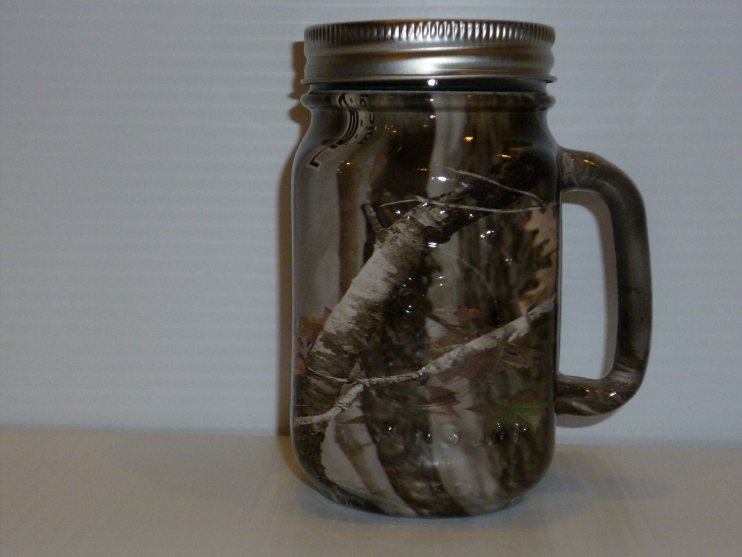 Mason jar redneck beer mug in next camo hydrographics