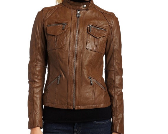 handmade women brown Leather Jacket, women brown biker Leather Jacket ...