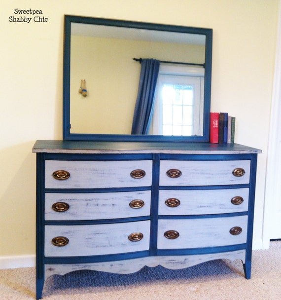 Vintage 1950's Painted BowFront Dresser with Mirror