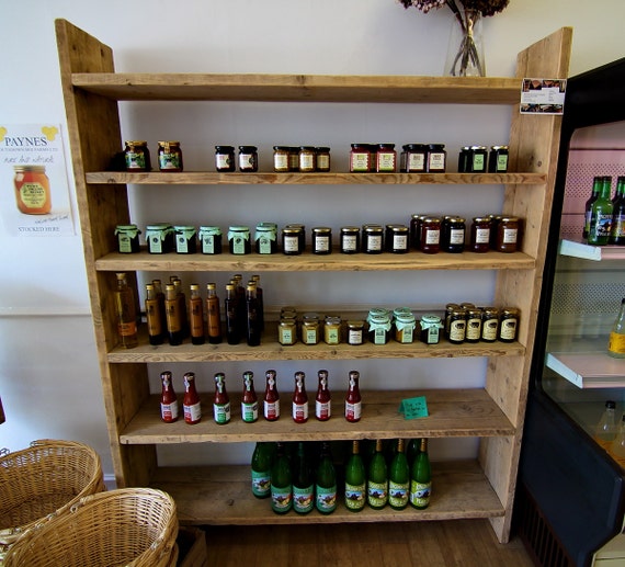 Deep shelf storage unit. Reclaimed solid wooden shelving.