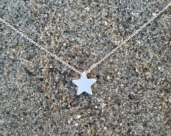 Matte Silver Star Necklace, Tiny Star Pendant