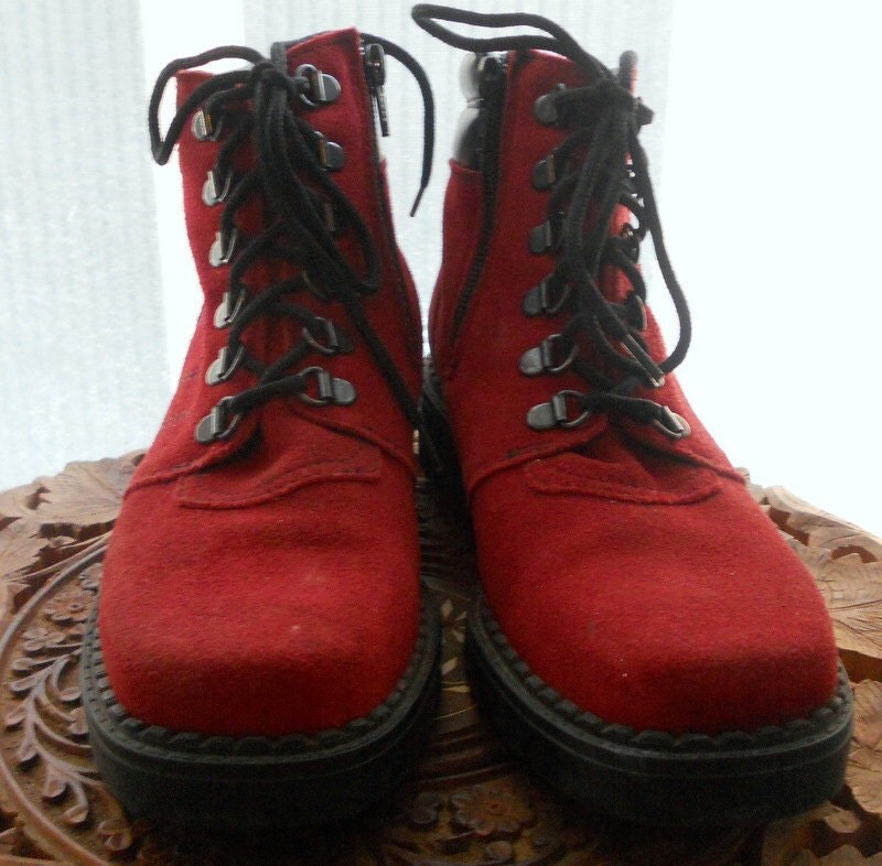 suede hiking boots with red laces