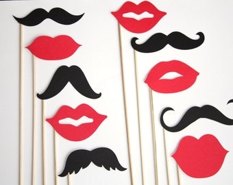 10 Lips and Mustaches, Photobooth Props, Wedding Props, Gender Reveal Party, Little Man Bash